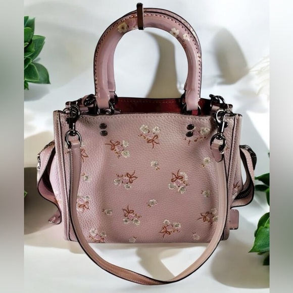 COACH Rogue 25 Floral Sequin Bow Print Handbag Purse - Mauve 29216 EUC - Picture 4 of 10